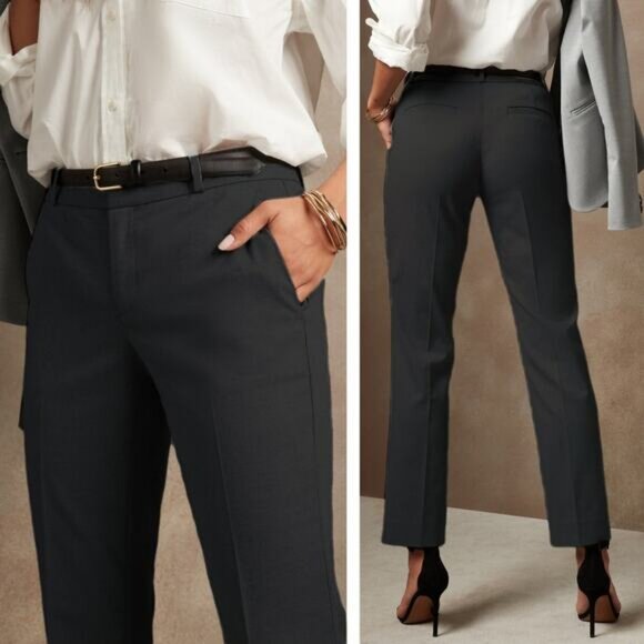 NWT BANANA REPUBLIC Ryan Fit Mid Rise Straight Leg Trouser Pant Sz 0 PETITE - Picture 1 of 6